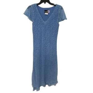 Vintage Y2K Positive Attitude Blue Floral Asymmetrical Ruffle Hem Midi Dress 10